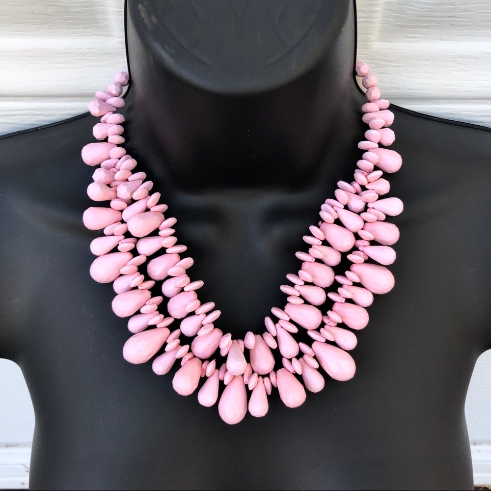 Light Pink Plastic Beaded Statement Necklace - image 5